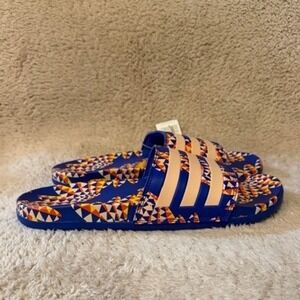 Adidas Adilette Comfort Slides Womens 11 Blue Shark Tooth Print Sandals Shoes